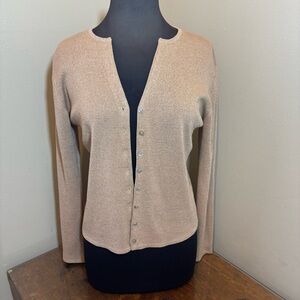 Gold Silk Cardigan, Joseph A Metallic Gold Button-Front, Medium